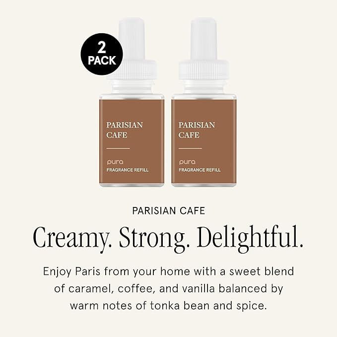 PuraHome Scent Refill - Smart Home Air Diffuser - Up to 120-Hours of Luxury Fragrance per Refill - Home Essential - Clean & Safe Diffuser Fragrance - 2 Pack, Parisian Café