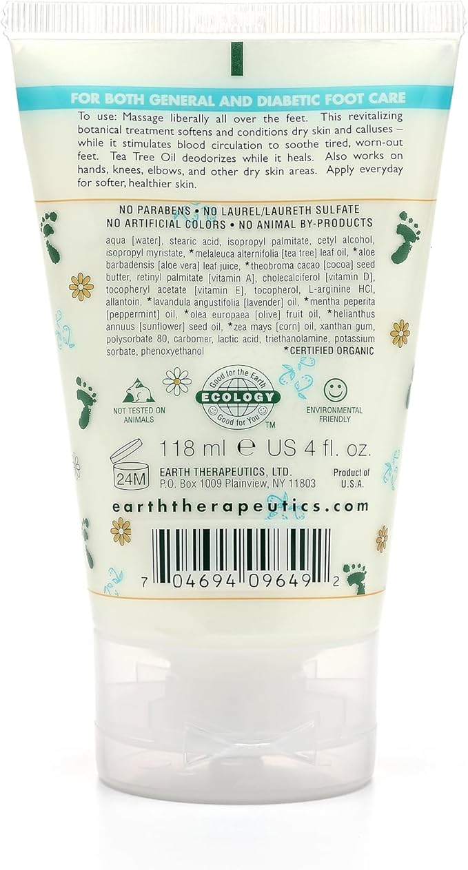 Earth Therapeutics Tea Tree Oil Foot Balm – Australian Tea Tree Oil with Aloe Vera & Chamomile – Hydrates, Softens & Conditions Dry Cracked Feet, Heel & Calluses – Soothe Irritated Skin ~ 4 Oz