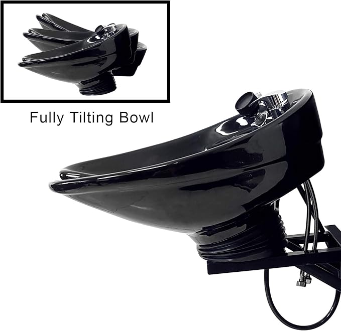 Fully Tilting and Wall-Mounted Ceramic Shampoo Bowl, Black Salon Sink, Beauty Salon Equipment for Hair Stylists - TLC-B07-WT - eMark Beauty