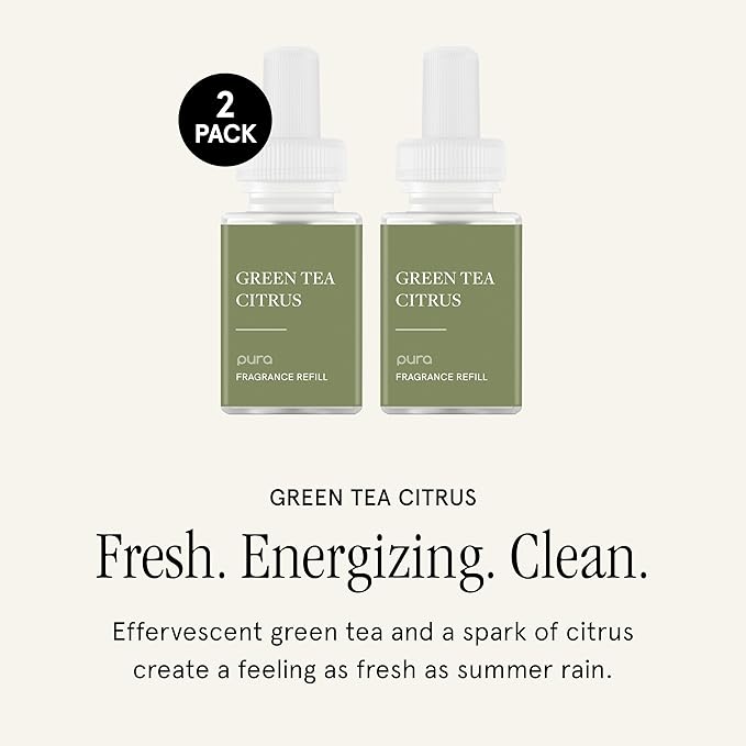 PuraHome Scent Refill - Smart Home Air Diffuser - Up to 120-Hours of Luxury Fragrance per Refill - Home Essential - Clean & Safe Diffuser Fragrance - 2 Pack, Green Tea Citrus