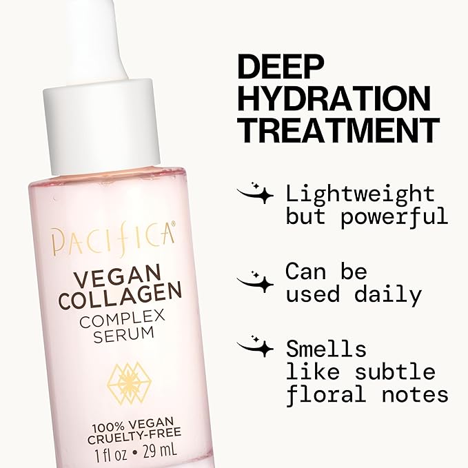 Pacifica Vegan Collagen Complex Face Serum Anti Aging Hydrating Serum w/Hyaluronic Acid for Plumping & Firming Collagen Boosting Facial Serum for Fine Lines & Wrinkles Clean Dermatologist Tested