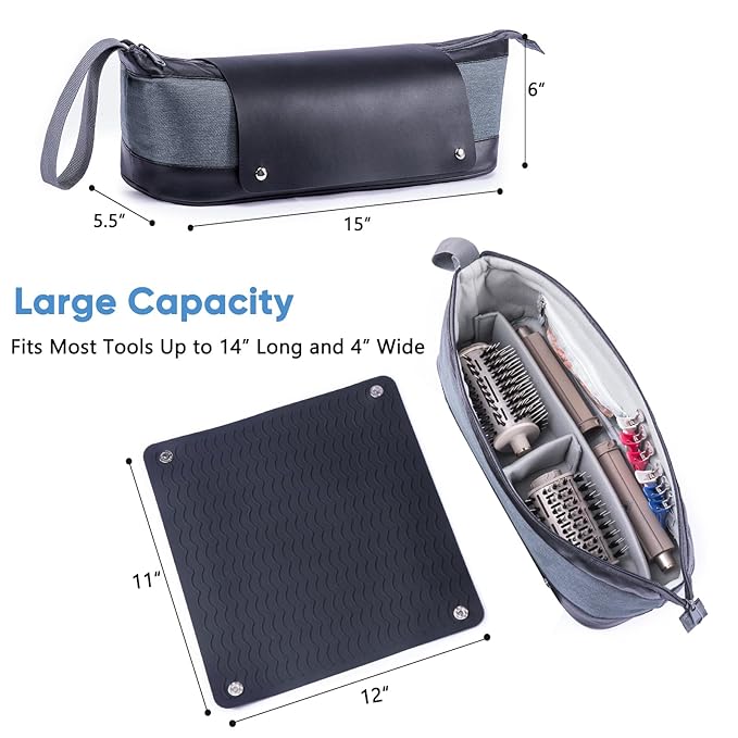 2IN1 Hair Tools Travel Bag with Removable Heat Resistant Mat Curling Iron Travel Case, Hair Dryer Organizer for Flat Irons, Straighteners and Haircare Accessories, Hot Tools Travel Bag Hair