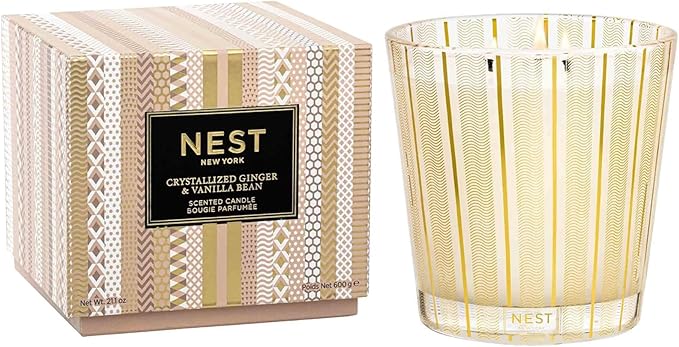 NEST New York Scented 3-Wick Candle, Crystallized Ginger & Vanilla Bean - 21.2 oz - Up to 100-Hour Burn Time - Reusable Glass Vessel