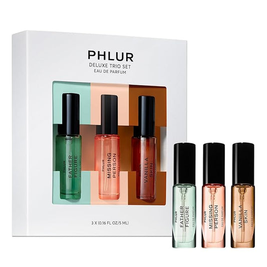 PHLUR The Best Sellers ($45 Value) - Deluxe Mini Trio Eau de Parfum Set - Vanilla Skin, Father Figure & Missing Person Fragrance - Travel Size Perfume for Women & Men (3 x 5mL)