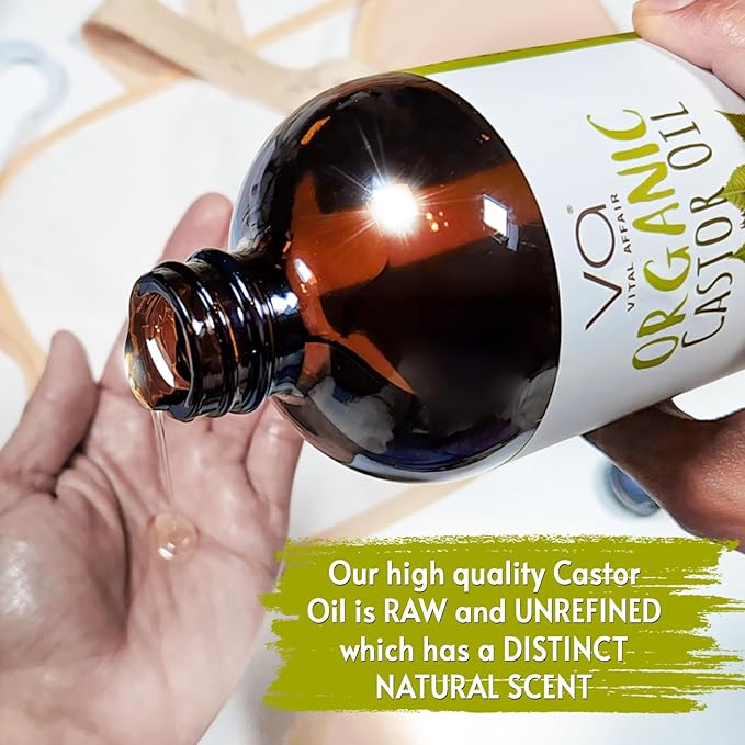 Castor Oil Organic Cold Pressed Unrefined Glass Bottle - USDA Certified Castor Oil For Hair Growth, Skin, Eyelashes, Eyebrows & Nails - 8 Fl Oz