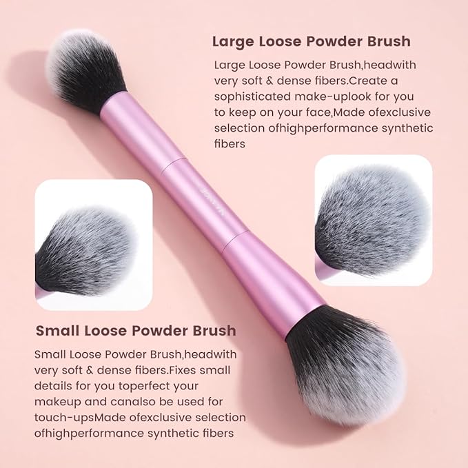 MAANGE 20 Pcs Makeup Brushes with Gift Box, Double-End Multi-functional Makeup Brushes for Blending Liquid Powder Concealer Cream Blush Buffe,Pink