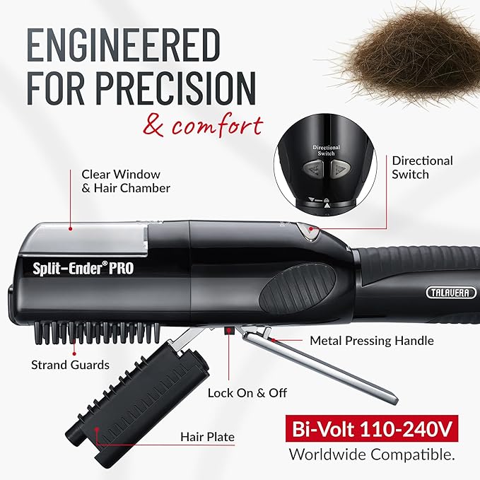 PRO - Original Professional Beauty Tool - Cordless Split End Hair Trimmer for Damaged, Dry, Brittle, Frizzy, Curly or Straight Hair (Black, Professional Kit)