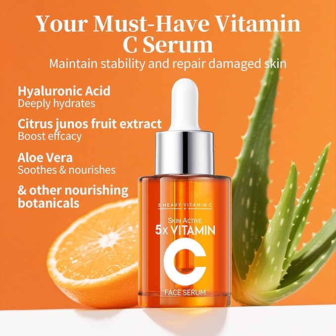 Premium Vitamin C 20% Serum For Face with Hyaluronic & Amino Acids - Boost Skin Collagen, Hydrate & Plump Skin, Anti Aging & Wrinkle Facial Serum, All Skin Types – 1 Fl Oz
