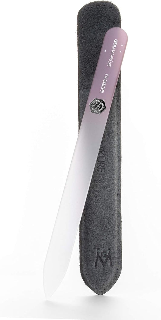 GERMANIKURE Glass Nail File in Suede Sleeve - I'm Grateful - Professional Crystal Nail File for Natural Nails - Ideal Manicure & Pedicure Tool for Smooth, Easy Shaping - Nail Care Gift