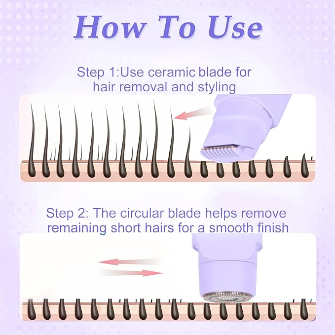 2-in-1 Bikini Trimmer for Women & Electric Women's Shaver,Rechargeable,Gentle Hair Removal for Sensitive Skin(Purple)
