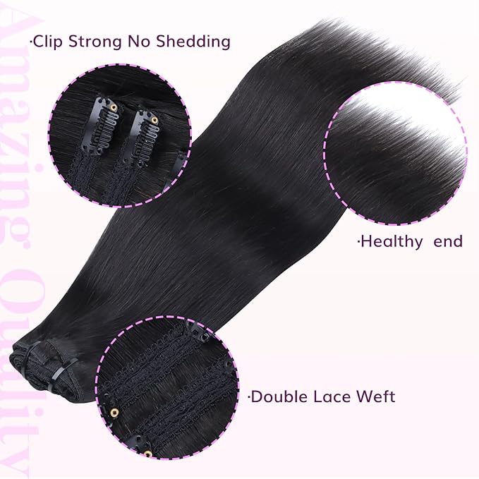 IDN BEAUTY Clip In Hair Extensions Real Human Hair, Straight 22 Inch 120g 7pcs Natural Black Real Virgin Human Hair Clip Ins Real Human Hair Black Women Thick Human Hair Clip In Extensions