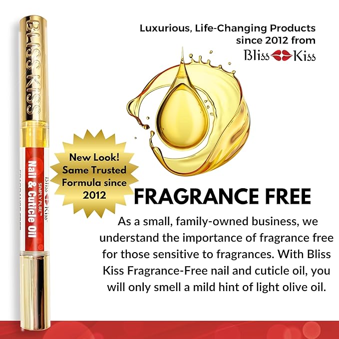 Bliss Kiss | 1 Fragrance Free | Nail Oil Cuticle Pen w/Vitamin E & Jojoba⏤Nail Strengthener Nail Growth Serum for Brittle Peeling Breaking Thin Nails