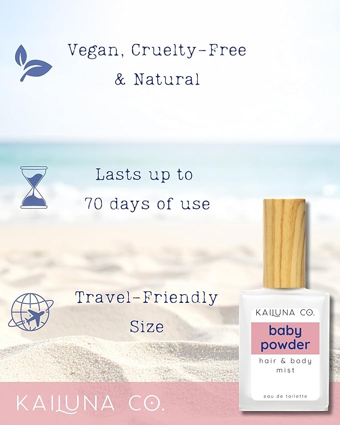 Baby Powder Natural Hair & Body Mist Spray, Twin Pack, Pure Essential and Fragrance Oils, Alcohol-Free, Handmade in California (2 x 0.5Fl Oz)