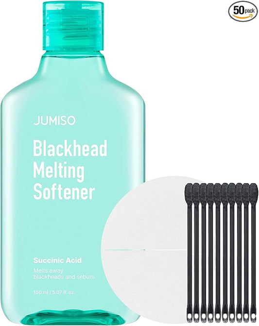 JUMISO Blackhead Melting Softener Cotton Pad Set - Korean Pore Care PHA Exfoliation Witch Hazel Tea Tree Cypress Water Sebum Control Complete Kit, 5.07 fl.oz. 40 Pads 10 Swabs
