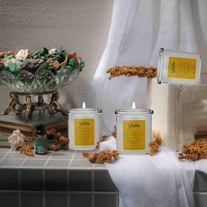 Premium Pineapple Sage Soy Wax Candle - 17 oz Handpoured, Dual Wick, 50 Hour Burn Time, Aromatic Eco-Friendly Candle