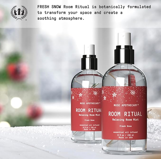 Muse Apothecary Room Ritual - Room Spray, Aromatic and Relaxing Room Mist, Air Freshener Spray, Infused with Natural Aromatherapy Essential Oils - 8 oz, Fresh Snow, 2 Pack