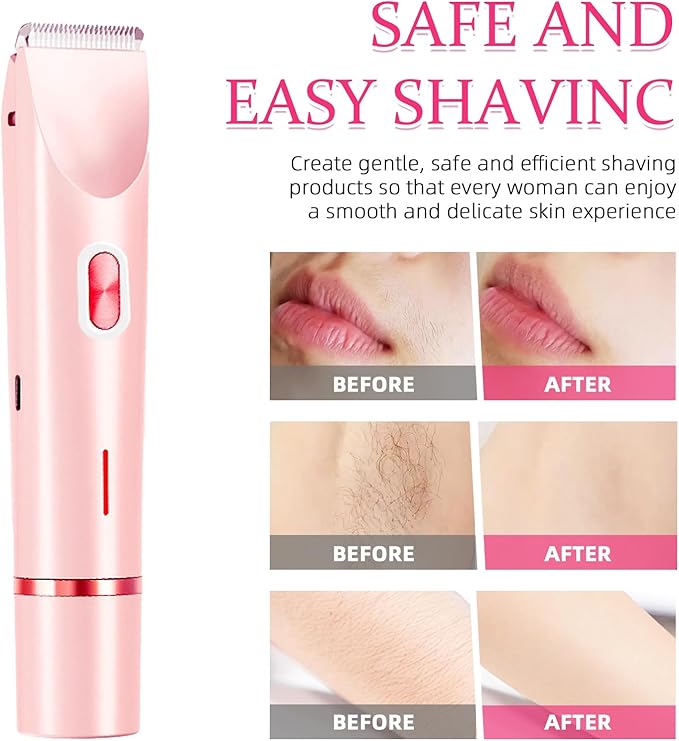 Bikini Trimmer for Women, 2 in 1 Electric Razors for Women, Dermave Bikini Shaver, IPX7 Waterproof & Easy Cleaning, Ceramic Blade, 120 Min Cordless Runtime, Ultra Low Silent (Pink).