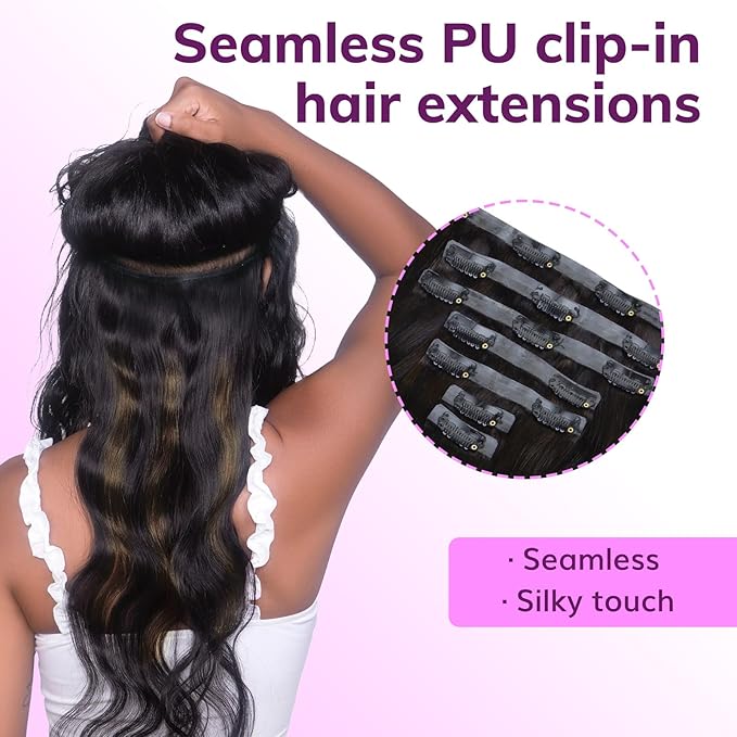 IDN BEAUTY Seamless Clip In Hair Extensions Human Hair Body Wave 130g 1B/6/1B Balayage Natural Black to Chestnut Brown Remy Hair Seamless Clip Ins For Black Women PU Invisible Edge 18 Inch 9pcs