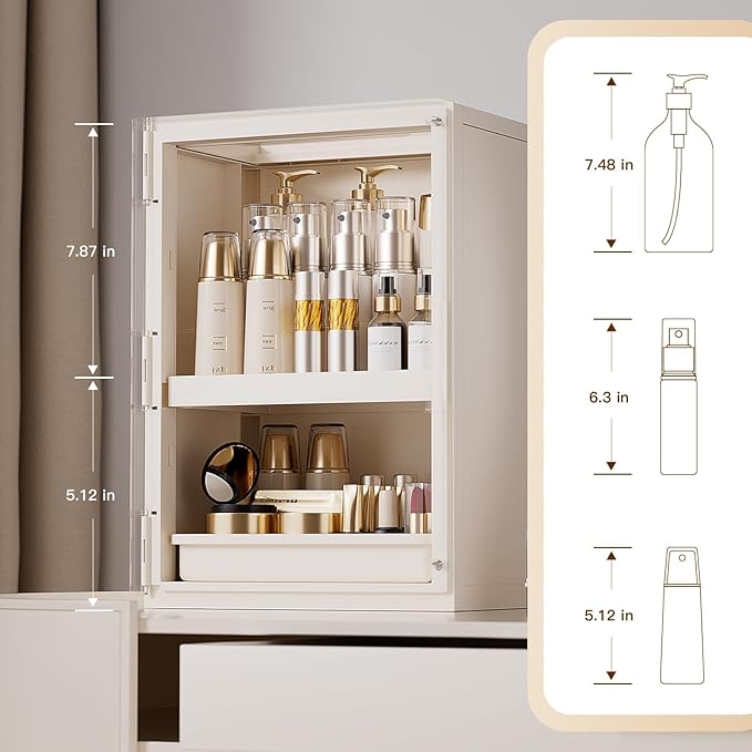 Makeup Organizer with Drawers,Skincare Organizer for Vanity,Large Cosmetic Display Case with Handle,Storage Organizers with Cover and Makeup Brush Holder for Dresser, Bathroom Countertop