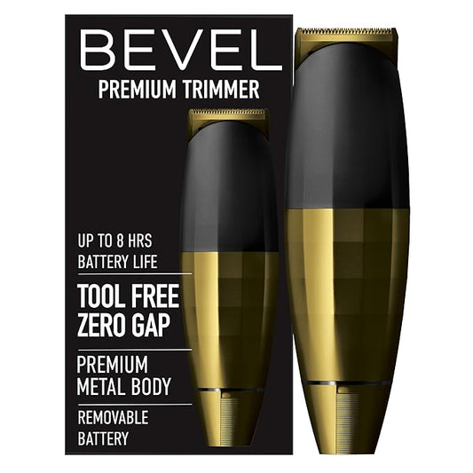 Bevel Beard Trimmer for Men - Gold Edition Cordless Trimmer, 8 Hour Rechargeable Battery Life, Tool Free Adjustable Zero Gapped Blade, Barber Supplies, Mustache Trimmer