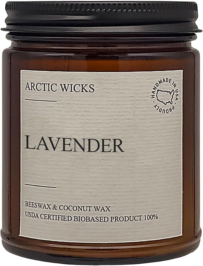 Arctic Wicks Scented Coconut Beeswax Candles | Coconut Beeswax Non Toxic Candle 9oz Amber | Farmhouse Candles Non-Toxic Clean Burn 100% USDA Certified Biobased (Lavender)