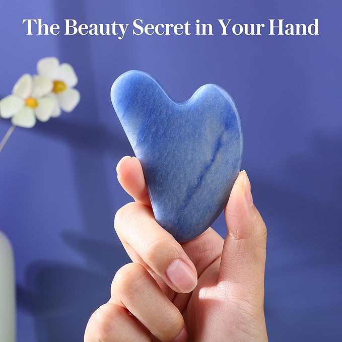 Gua Sha Facial Tools Guasha Tool Gua Sha Jade Stone for Face Skincare Facial Body Tensions Reduce Puffiness Festive Gifts Blue