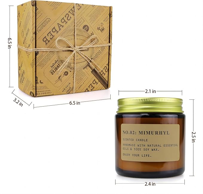 YFYTRE 4 Pack Scented Candle Set Soy Wax Candles, Aromatherapy Candles for Home Decoration, Jar Candles Gift for Women Mother with Amber Glass Jars and Kraft Wrapping