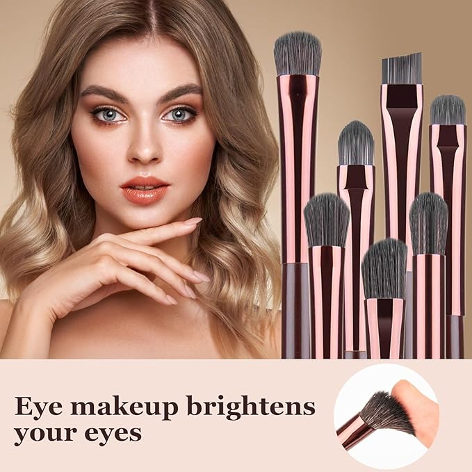 Eye Makeup Brushes Set, Premium 7Pcs Eyeshadow Brush, Professional Eye Brush for shadow lip Angled Eyeliner Eyebrows, Soft Hairs and Wood Handle.