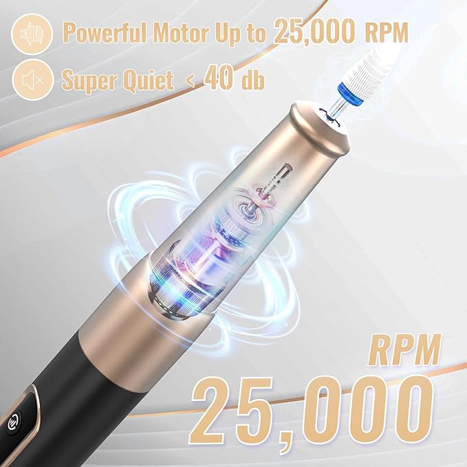 Nail Drill Cordless, Electric Nail File 12 in 1 with LED Display, Nail Drill Machine Professional Portable Rechargeable E File for Gel Acrylic Manicure Pedicure Set with 5 Speeds Black