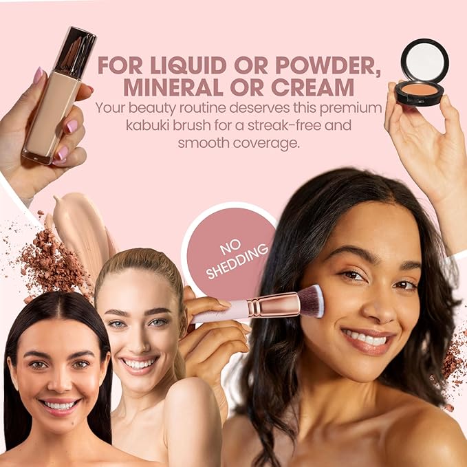 Lamora Flat Top Foundation Brush - Pro Kabuki Brush for Contouring Blending Buffing Stippling Liquid, Cream and Powder Face Makeup