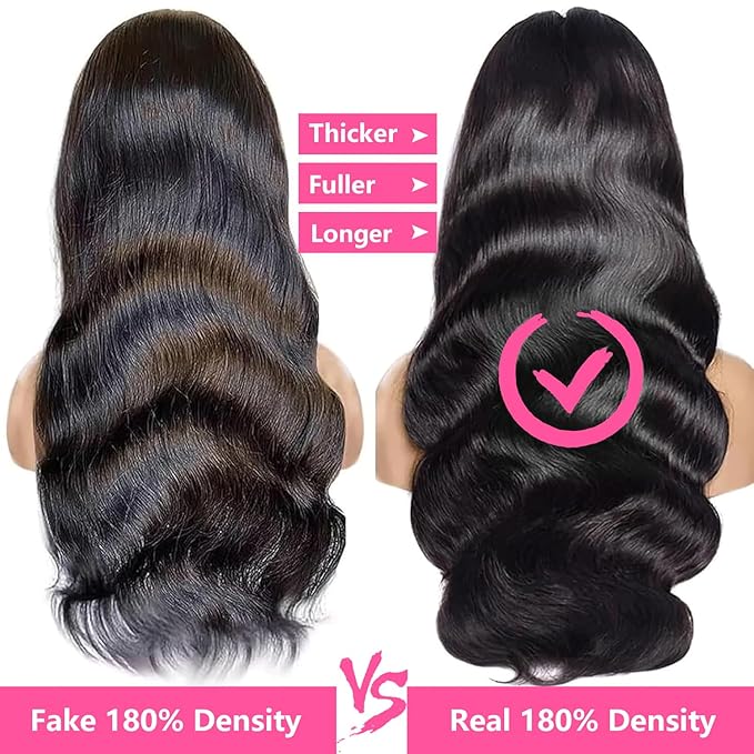 Human Hair Wig Body Wavy - 13x4 HD Lace Front Wig Brazilian Body Wave 28Inch Human Hair Wigs Glueless Pre Plucked 200% Density Virgin Hair Natural Black (1B) For Women