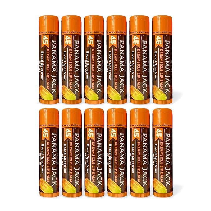 Panama Jack Sunscreen Lip Balm - SPF 45, Broad Spectrum UVA-UVB Sunscreen Protection, Prevents & Soothes Dry, Chapped Lips, Dreamsicle, 12-pack