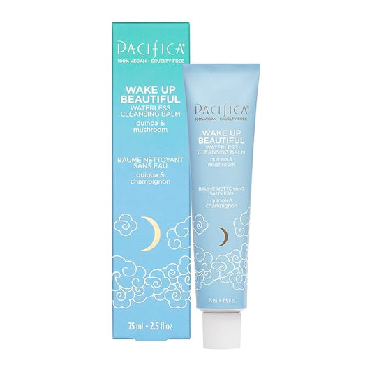 Pacifica Wake Up Beautiful Cleansing Balm & Makeup Remover - 2-in-1 Waterless Face Cleanser for Dry & Sensitive Skin, Hydrating No-Rinse Balm Dissolves Stubborn Makeup, 2.5oz