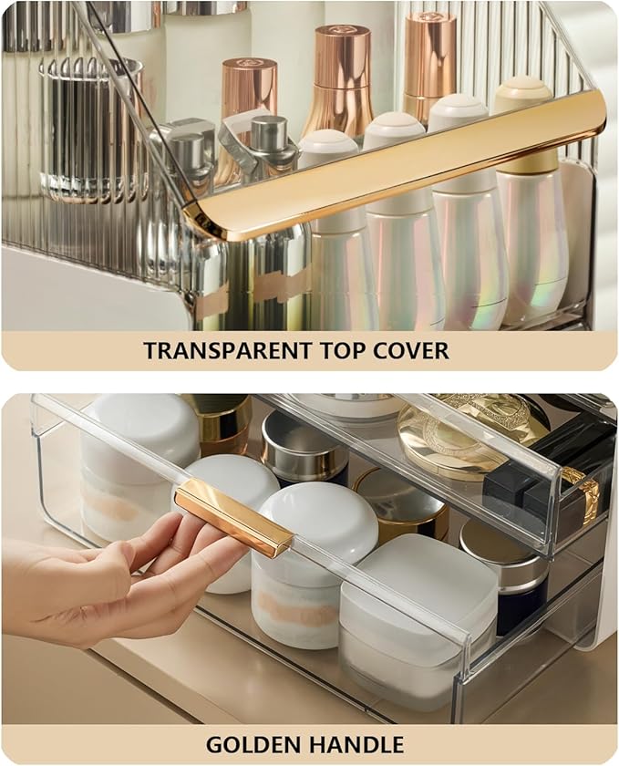 Large Makeup Organizer Countertop Vanity Organizer Case Skin Care Cosmetic Storage Box Bathroom Counter Perfume Skincare Organizers Make Up Caddy Gift Women Girls Clear Design Easy Visibility
