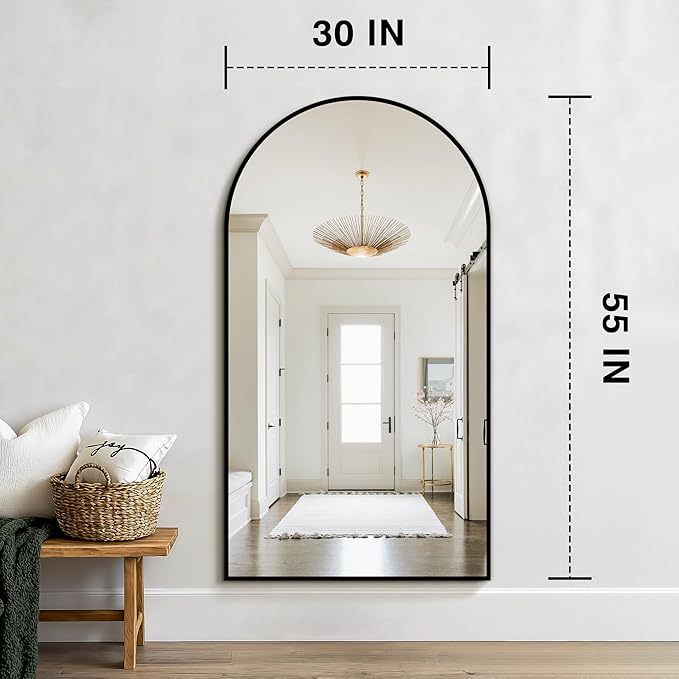 FICTOR Bathroom Vanity Mirror for Wall,55”x30” Large Arched Bathroom Mirror, Metal Framed with HD Shatter-Proof Glass for Entryway, Living Room,Bedroom, Wall Mounted or Leaned Against(Black)