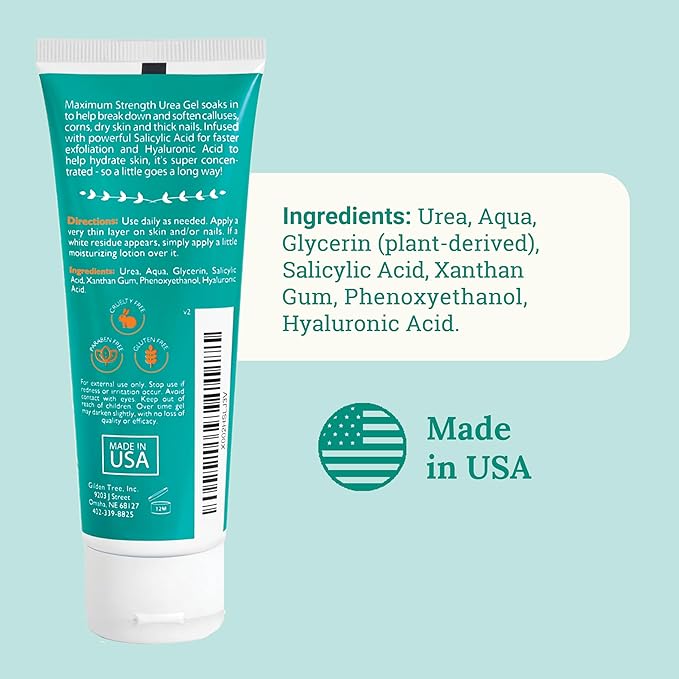 Urea Gel 42 Percent For Feet Maximum Strength Softens Cracked Heel Calluses & Thick Toenails