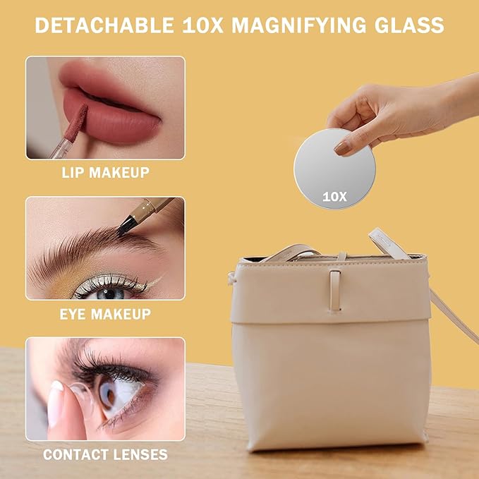 FENCHILIN Vanity Mirror with Lights 16.14" x 11.81",Lighted Makeup Mirror and Hollywood Mirror with Smart Touch Control 3 Colors Dimmable LED Light, 360°Rotation 10X Magnification(White)