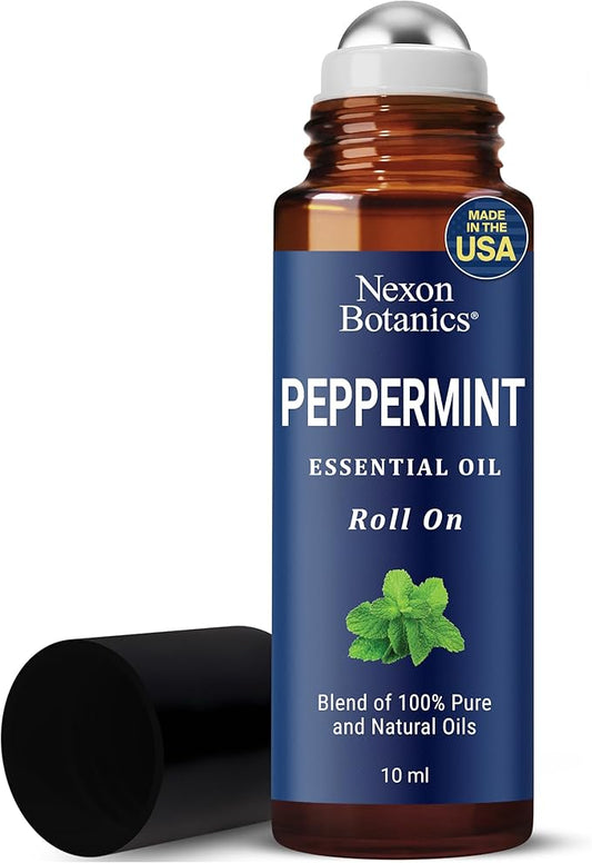 Peppermint Essential Oil Roll-On 10 ml - Pure, Natural & Prediluted Blend with Fresh Minty Aroma - Roller for Aromatherapy & Headache Relief - Nexon Botanics