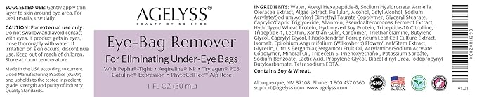 Agelyss Eye-Bag Cream - Deep Hydration - Puffiness, Dark Circles, and Wrinkles - Paraben-Free, Cruelty-Free, Vegan - Pack of 3