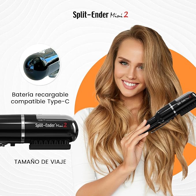 Split Ender Mini 2 – Original Cordless Split End Hair Trimmer for Dry, Damaged, Brittle, Curly, Frizzy, or Straight Hair – Rechargeable Hair Clipper, Home Styling Tool for Split Ends (Black)