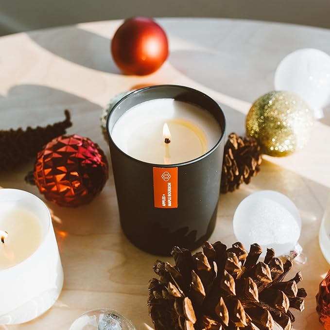 Calyan Wax Co. Apples & Maple Bourbon Scented Candle - 75 Hour Burn - Luxury Non Toxic Soy Wax Candles - Long Lasting Black Tumbler Jar Candle for Home - 10.2oz