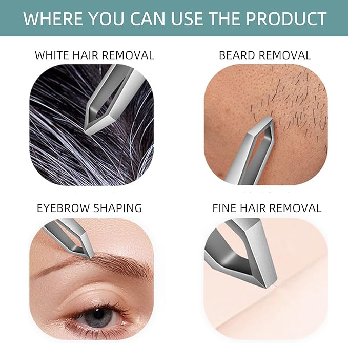 Beard Tweezers - Stainless Steel, Fine Hair Removal Tool, 5mm Tip, Clear Box 1Pack
