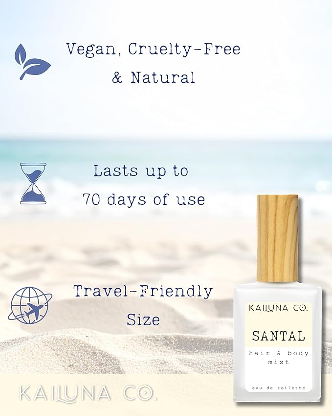 Santal Unisex Natural Hair & Body Mist Spray, Pure Essential and Fragrance Oils, Alcohol-Free, Handmade in California, 0.5Fl Oz