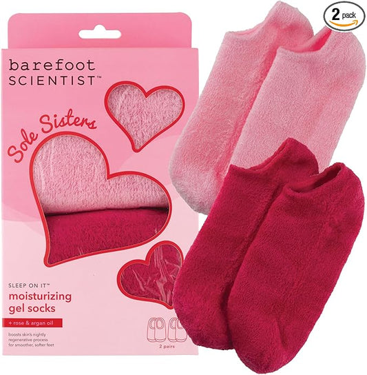 Barefoot Scientist Sleep On It Overnight Moisturizing Gel Socks, Nourish Your Feet, Sole Sisters, Red and Pink, 2 Pack