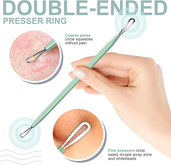 Teenitor Pimple Extractor Acne Treatment Surgical Grade Blackhead Comedone Removal 2-in-1 Popper Tool for Face Nose (Green)