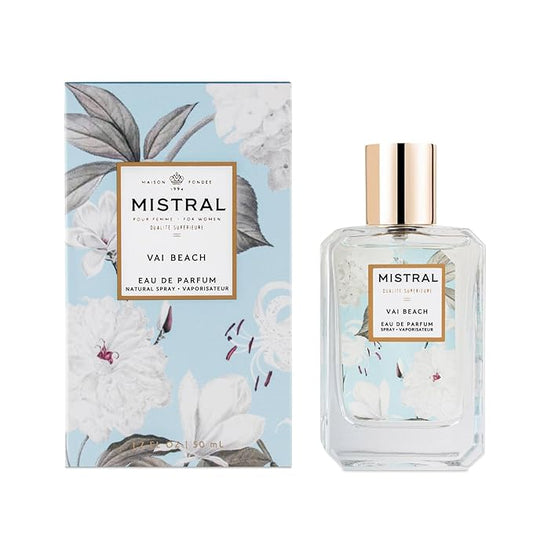 Mistral Vai Beach Eau de Parfum – Floral Woody Perfume for Women with Jasmine, Orange Blossom & Sandalwood | Paraben-Free, Long Lasting French Luxury Fragrance Spray, Women's Fragrances | 1.7 fl oz