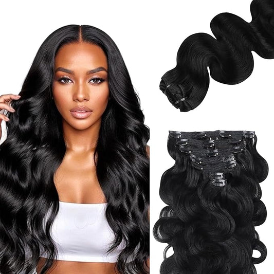 IDN BEAUTY Clip In Hair Extensions Real Human Hair, Body Wave 16 Inch 120g 7pcs Natural Black Remy Virgin Human Hair Clip Ins Real Human Hair Black Women Body Wave Clip Ins Human Hair Thick