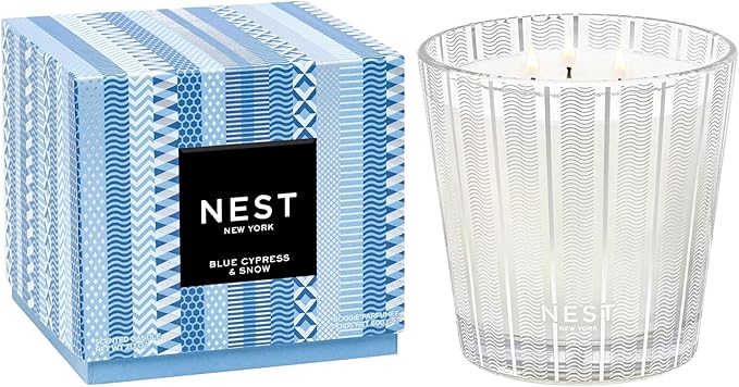 NEST New York Scented 3-Wick Candle, Blue Cypress & Snow - 21.2 oz - Up to 100-Hour Burn Time - Reusable Glass Vessel