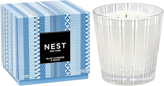 NEST New York Scented 3-Wick Candle, Blue Cypress & Snow - 21.2 oz - Up to 100-Hour Burn Time - Reusable Glass Vessel