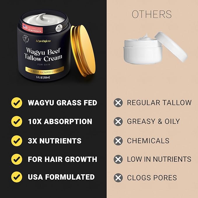 Non-Greasy Beef Tallow for Skin 5OZ Shea Butter, Vitamin E, Niacinamide, Whipped Grass Fed Beef Tallow for Face Moisturizer Cream, Body, Hair, Lotion for Women & Men, Anti-Aging Face Moisturizer